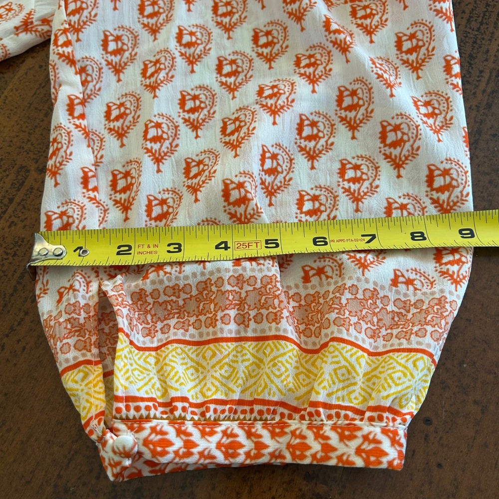 Rose + Olive Womens Orange White Paisley Pintuck Boho Tunic Blouse Top Size 1X - Picture 7 of 13